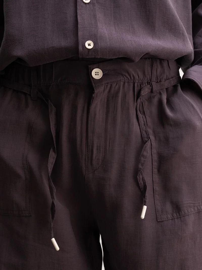 Giesto Charcoal Grey GIESTO Relaxed Fit Wide Leg Drawstring Pants for Men | Best Price UAE